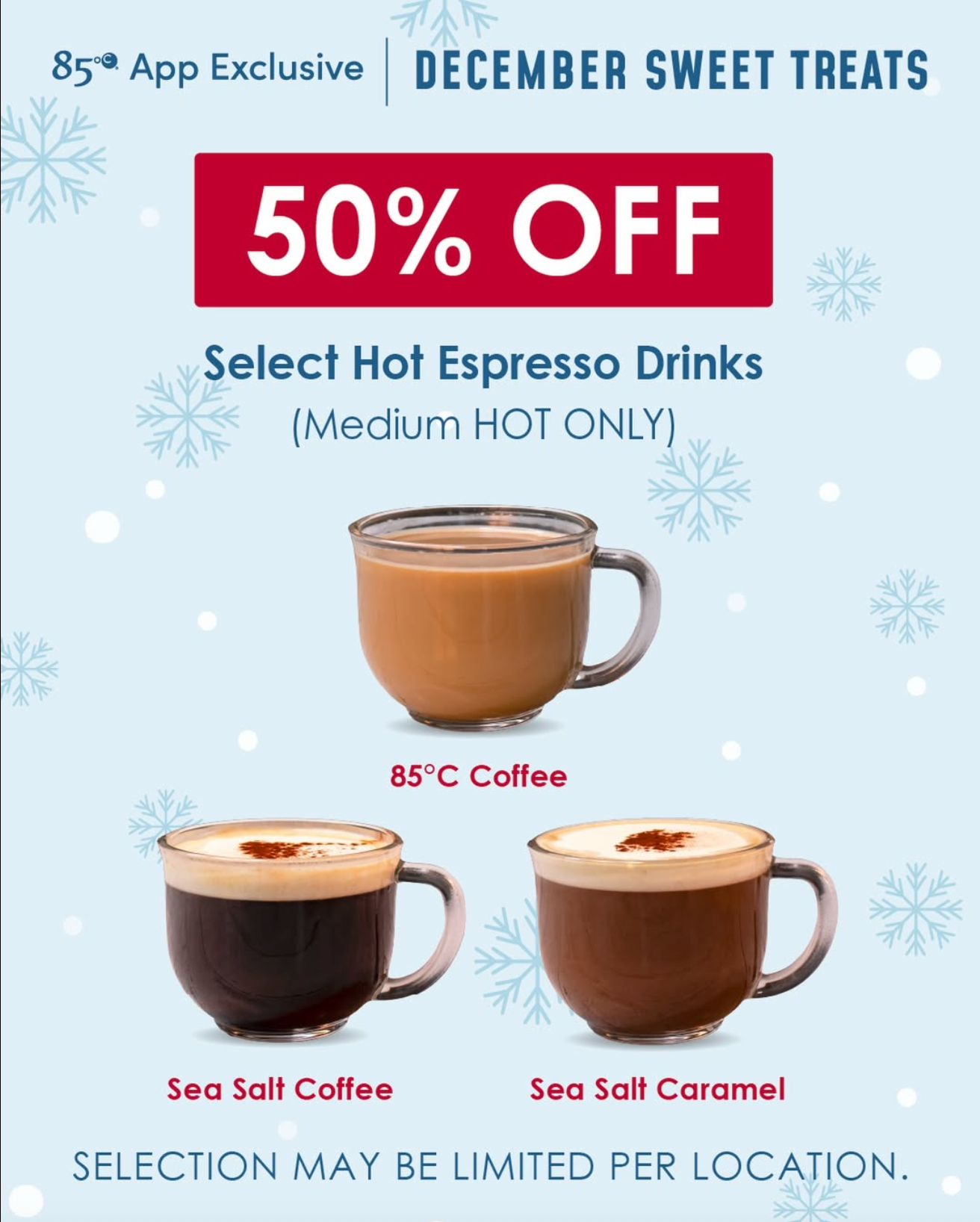 50% OFF Select Hot Espresso Drinks at 85C Bakery Cafe  Chino Hills BFF