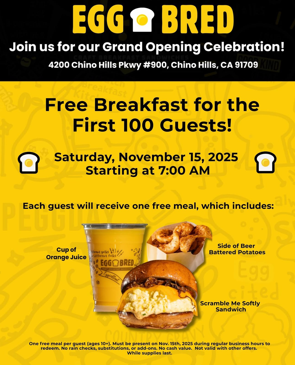 Free Breakfast at Eggbred for the First 100 Guests!