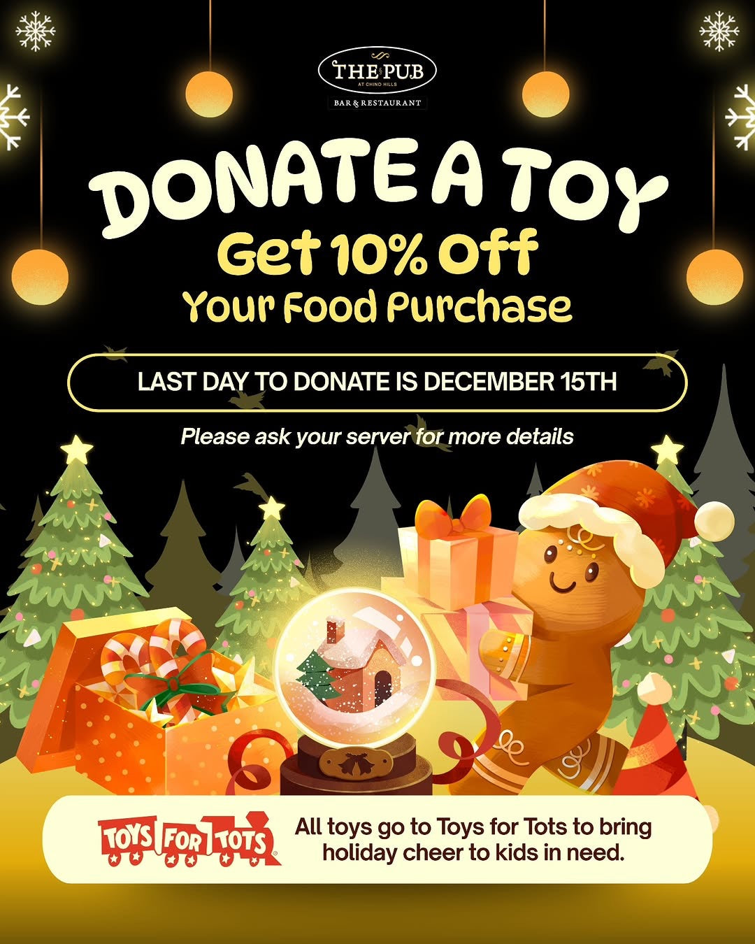 Give a Toy, Get 10% OFF at The Pub at Chino Hills