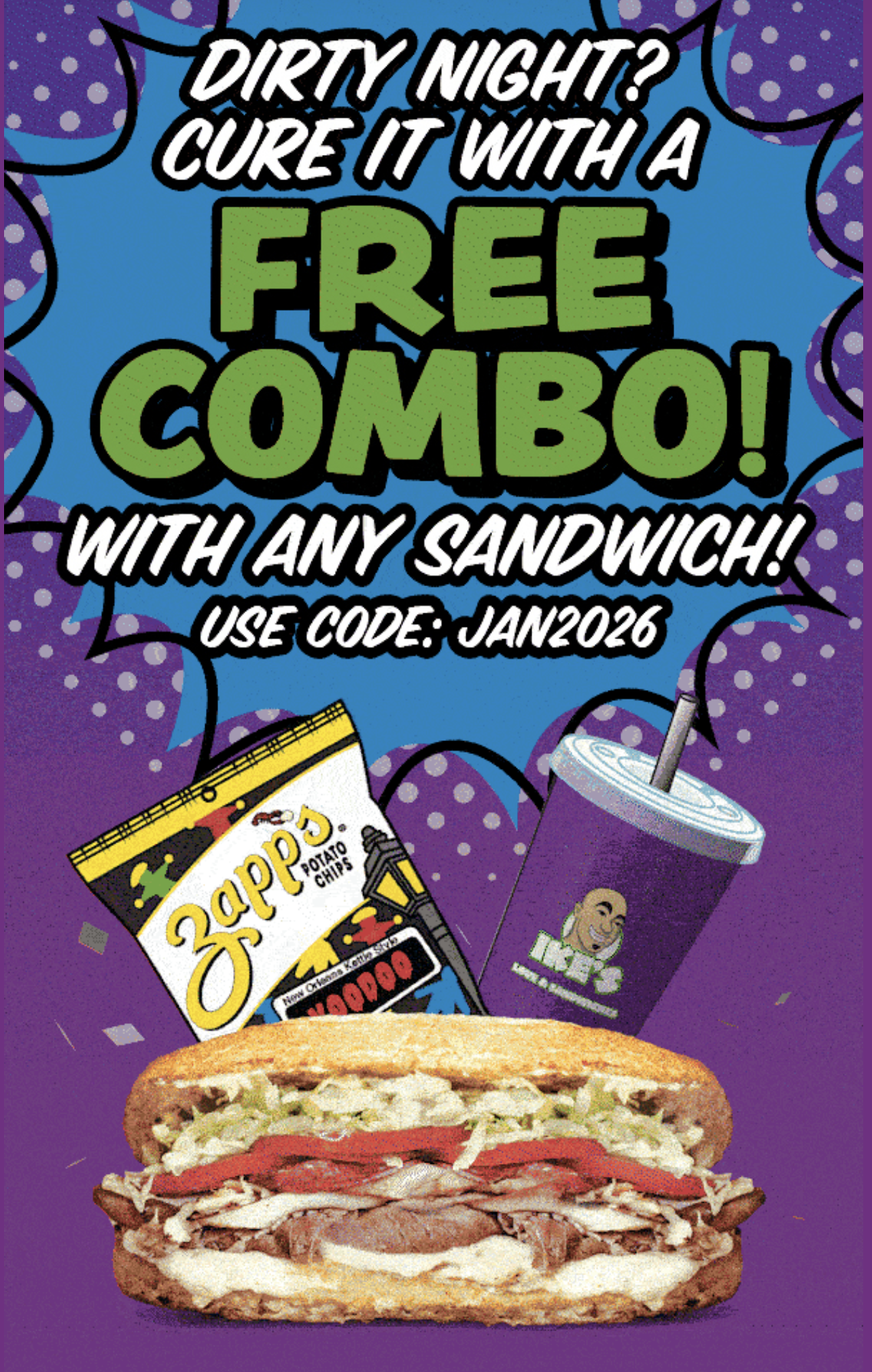 Free Combo with Any Sandwich at Ike's Sandwiches