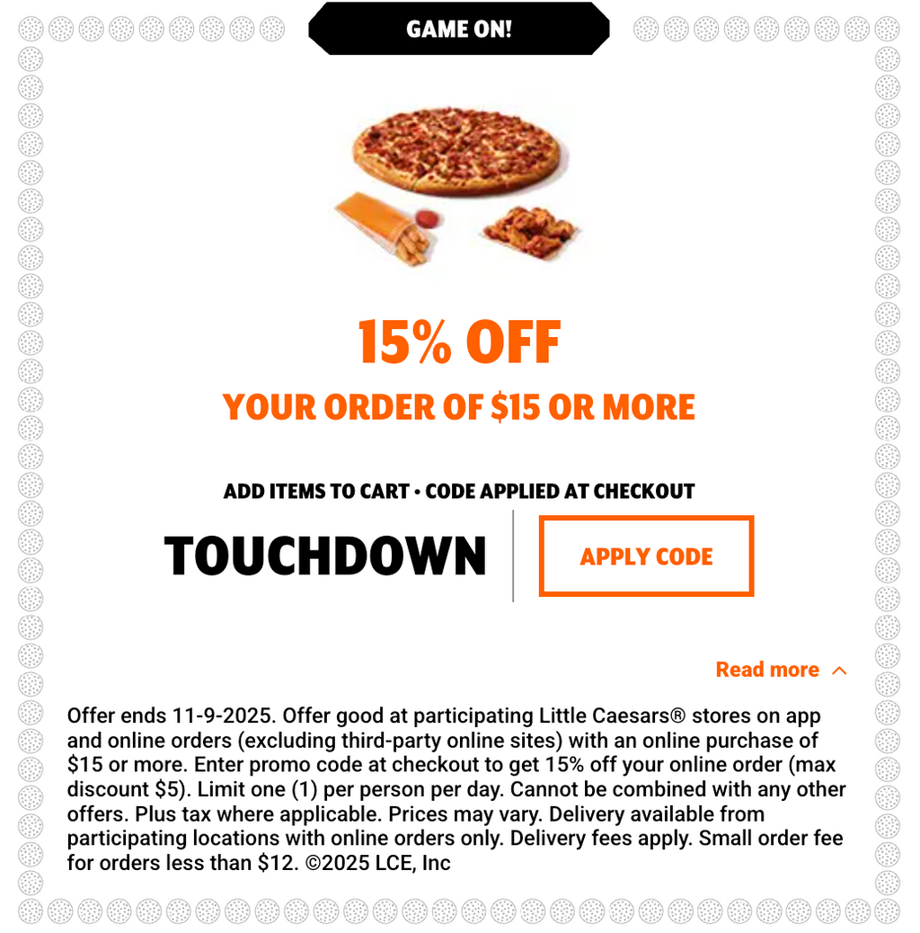15% off $15 at Little Caesars