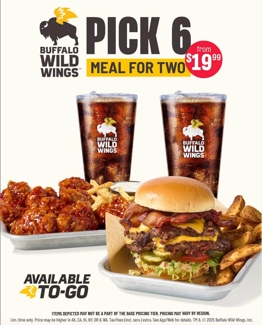 Pick 6 Meal for 2 as Low as $19.99 at BWW
