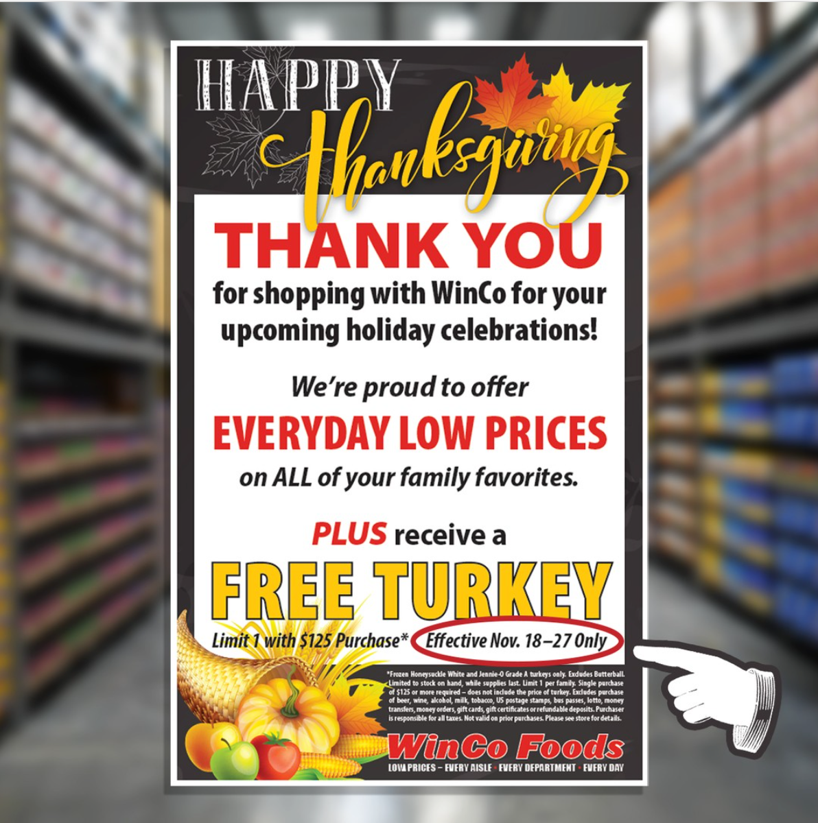 FREE Turkey at Winco Foods with a $125 Purchase