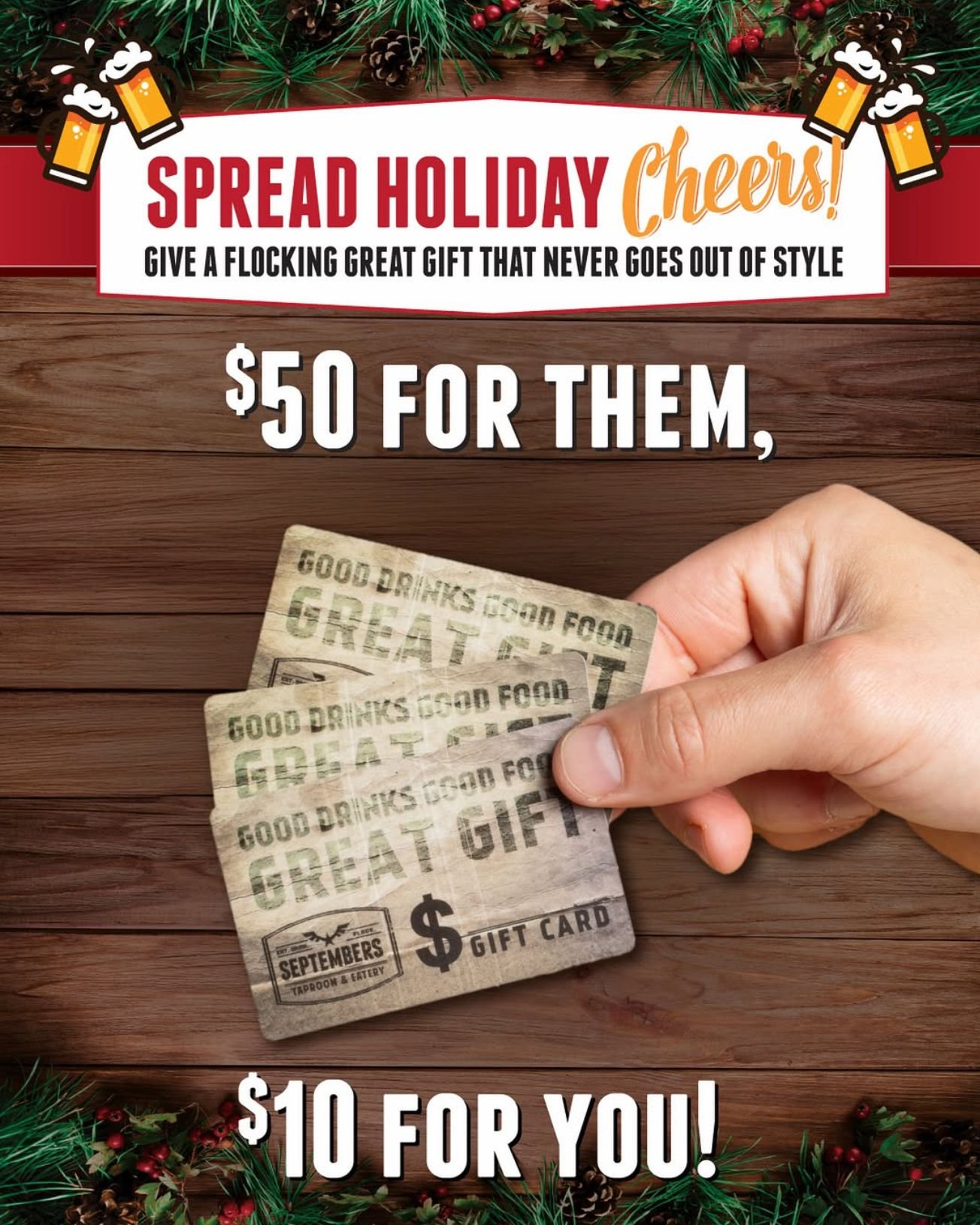 Get $10 Bonus Bucks with a $50 Gift Card Purchase at Septembers