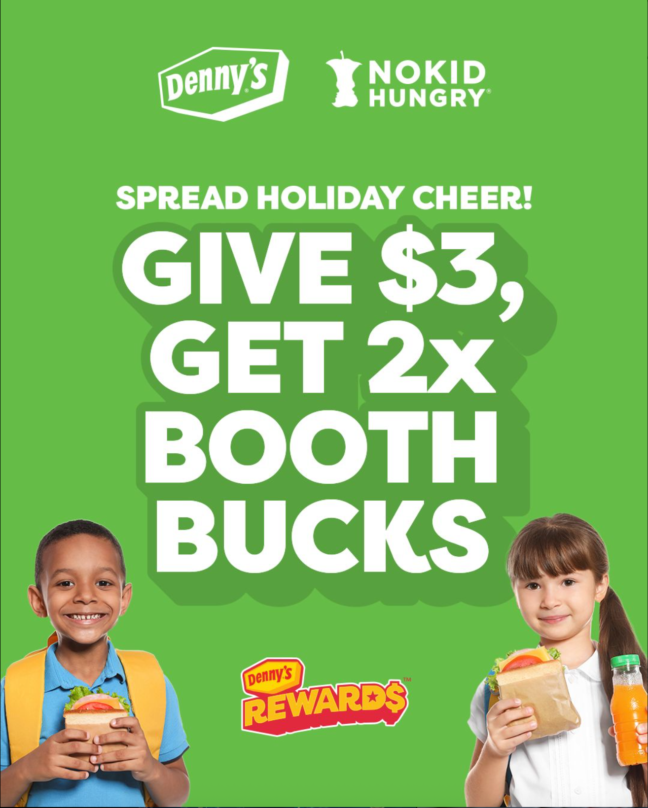 Give $3, Get 2x Booth Bucks at Denny's