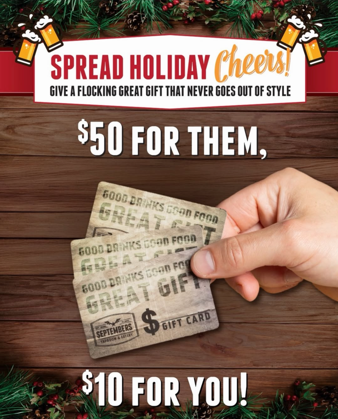 Get $10 in Bonus Bucks with a $50 Gift Card Purchase at Septembers