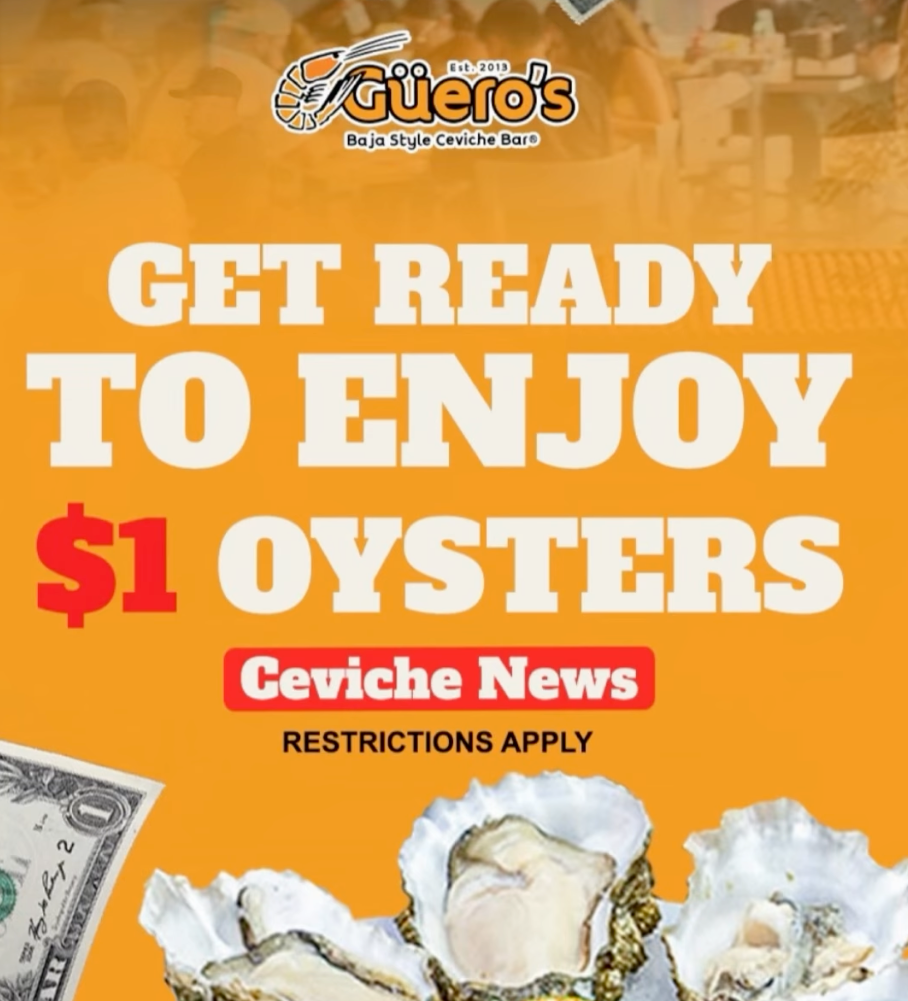 $1 Oysters and $3 Beer Wednesdays at Guero's Baja Style Ceviche Bar