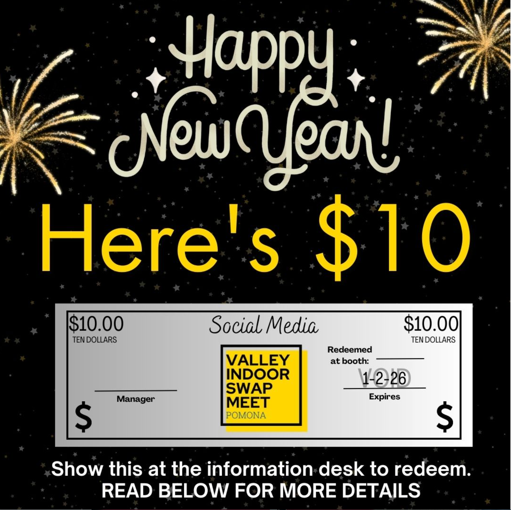 $10 Voucher to Use at the Pomona Valley Indoor Swap Meet