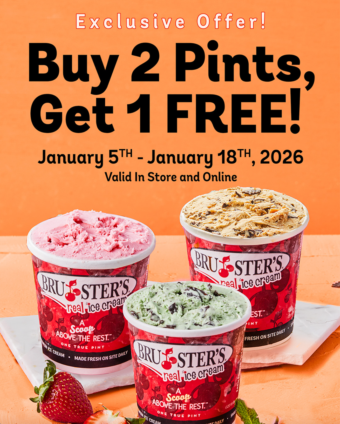 Buy 2 Pints, Get 1 Free at Bruster's