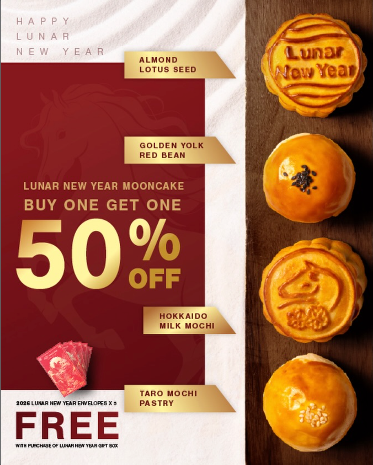 Buy 1, Get One 50% Off Lunar New Year Mooncake at 85°C Bakery Cafe