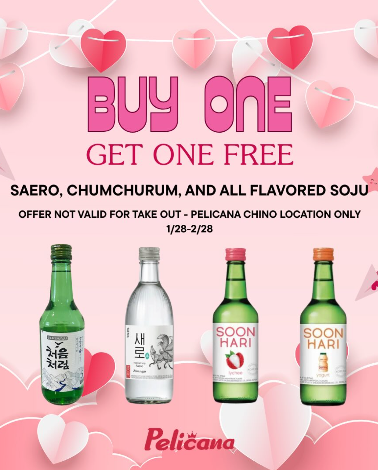 Buy 1 Get 1 FREE Soju at Pelicana