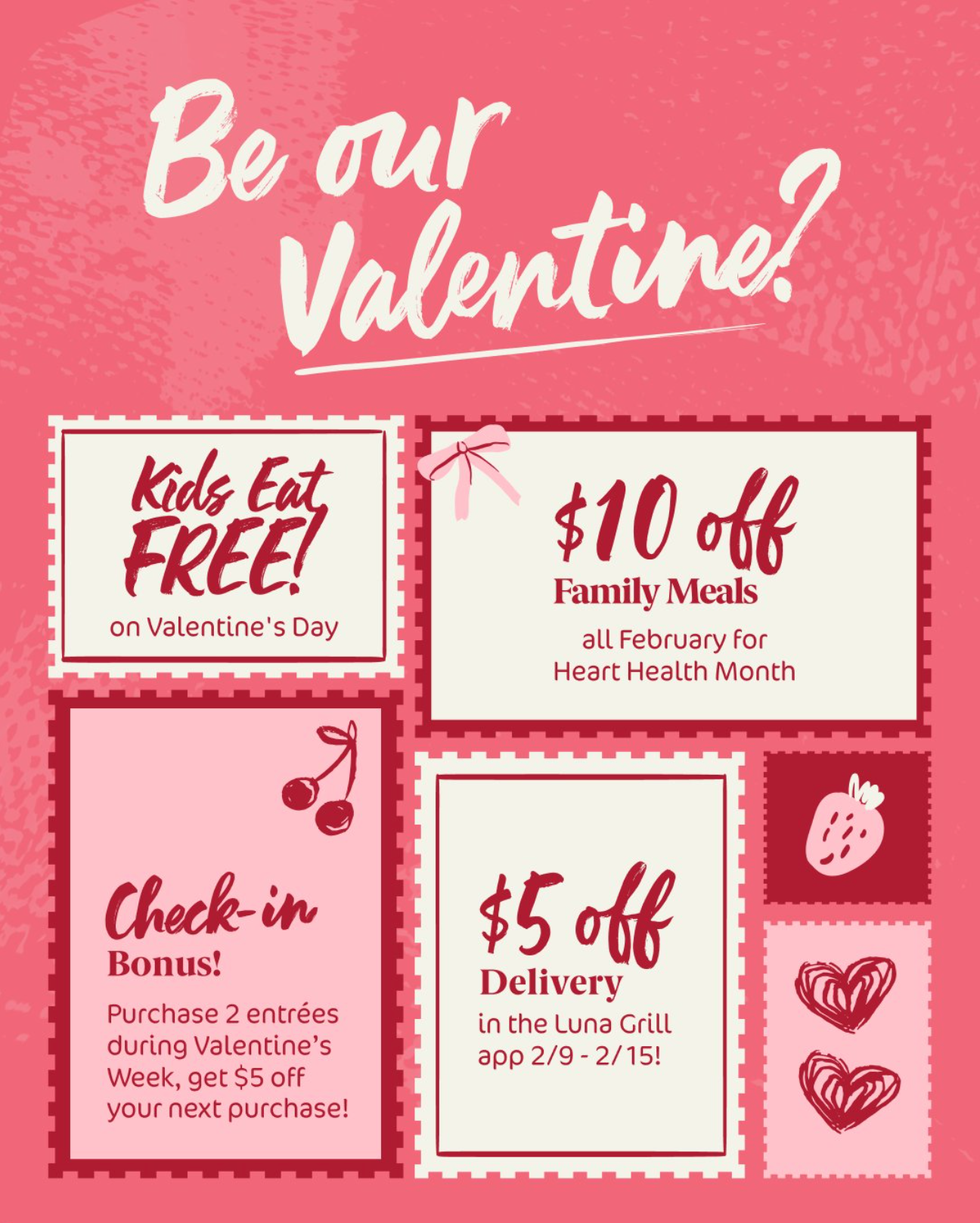February Specials at Luna Grill + Kids Eat Free w/ Adult Entree!