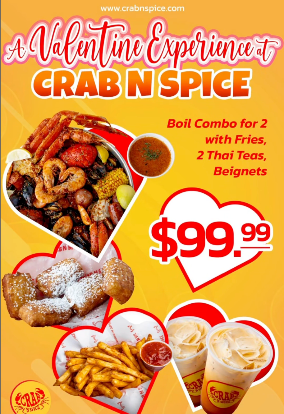 $99.99 Valentine’s Day Boil Combo at Crab N Spice