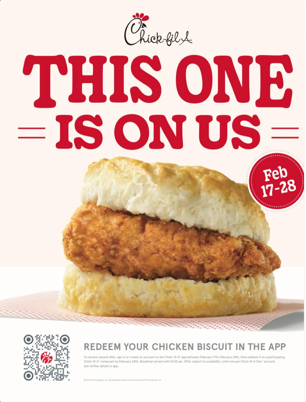 Free Chicken Biscuit at Chick-Fil-A