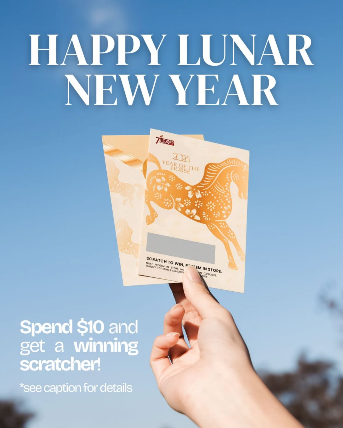 Free Scratcher for Prizes with Every $10 Spent at 7 Leaves Café