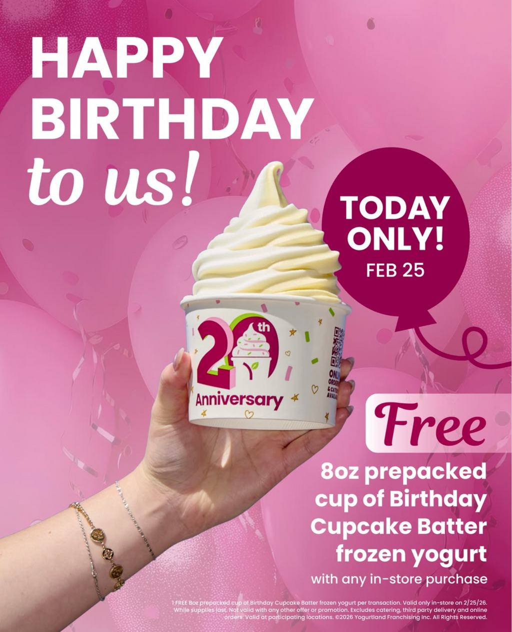 FREE 8oz Prepacked Birthday Cupcake Batter Froyo w/ Purchase at Yogurtland