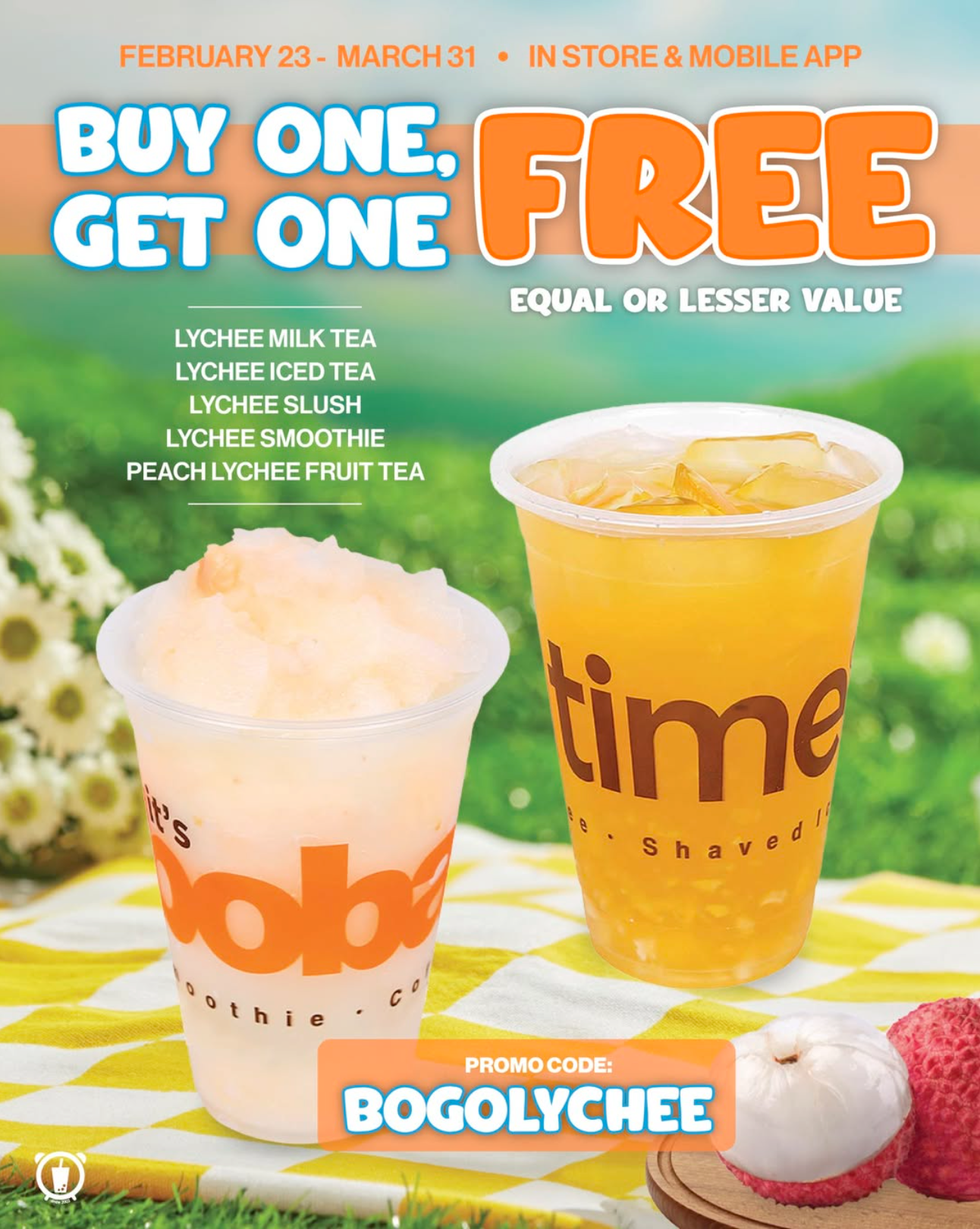 BOGO Free Lychee Drinks at It's Boba Time