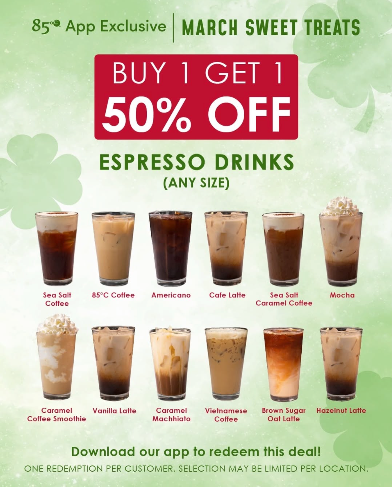 Buy 1, Get 1 50% OFF at 85°C Bakery