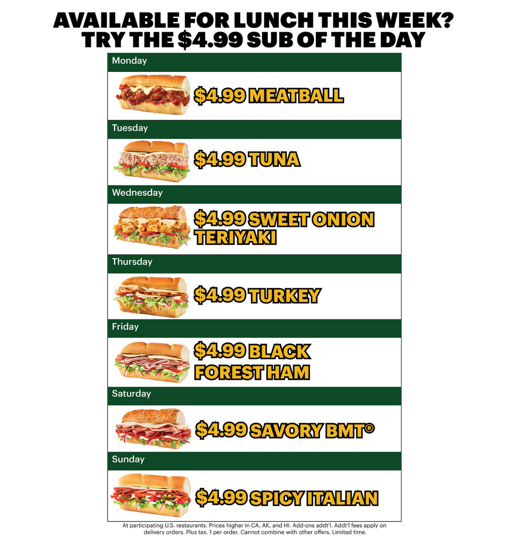 $4.99 Sub of the Day Special at Subway