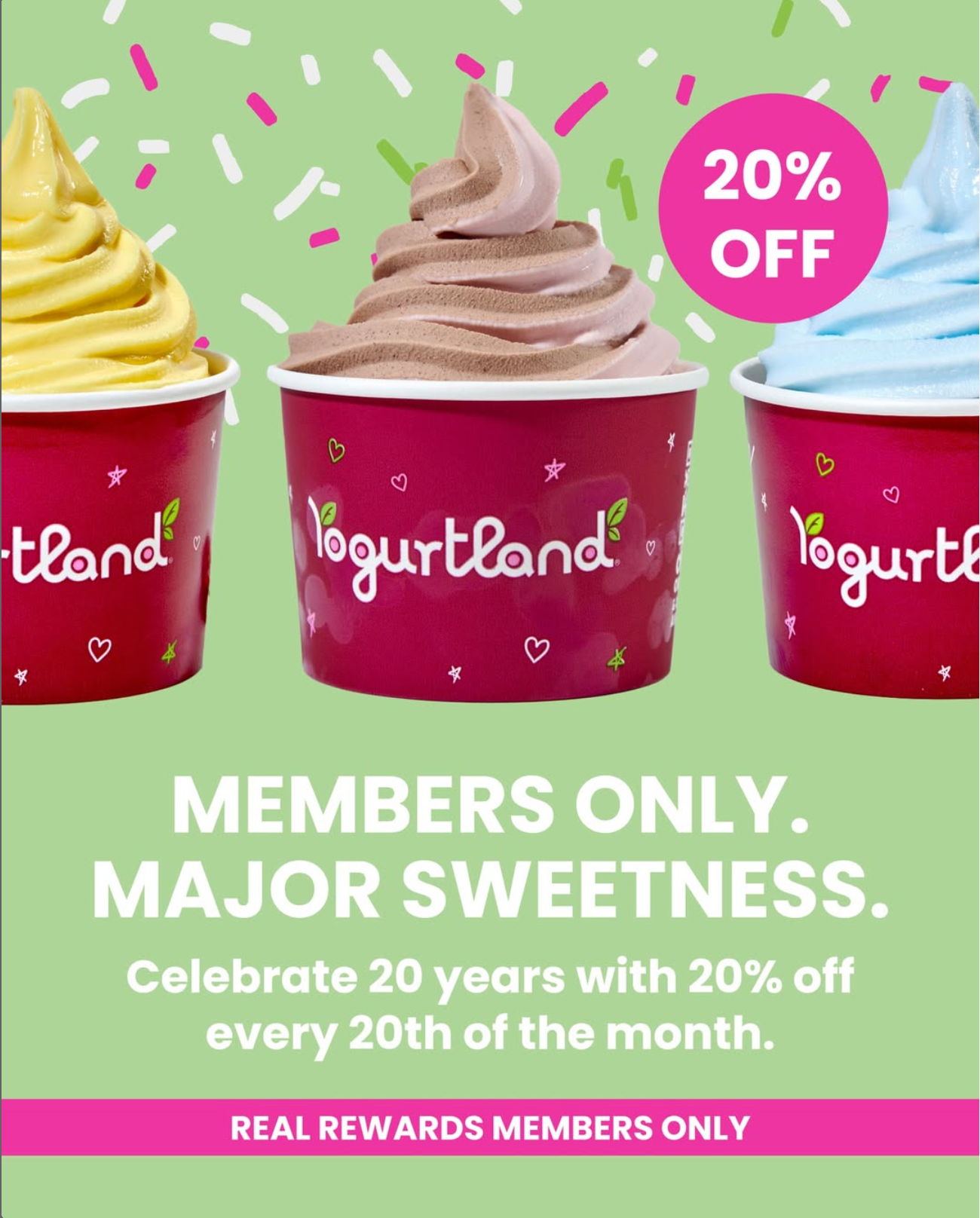 Rewards Members Get 20% Off on the 20th Each Month at Yogurtland Until 12/20