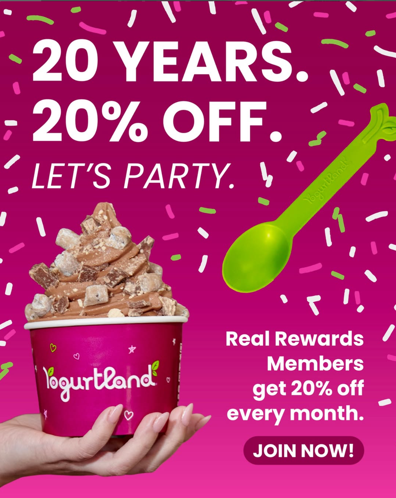 Rewards Members Get 20% Off on the 20th Each Month at Yogurtland Until 12/20