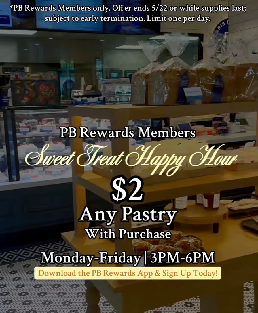 Happy Hour $2 Pastry with Any Purchase at Paris Baguette