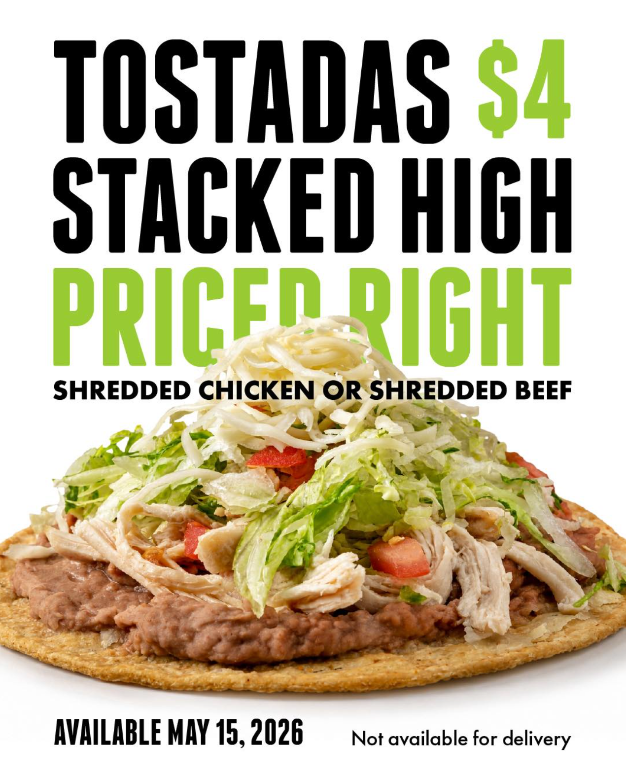 $4 Beef or Chicken Tostadas on 5/15 at Miguel's Jr.