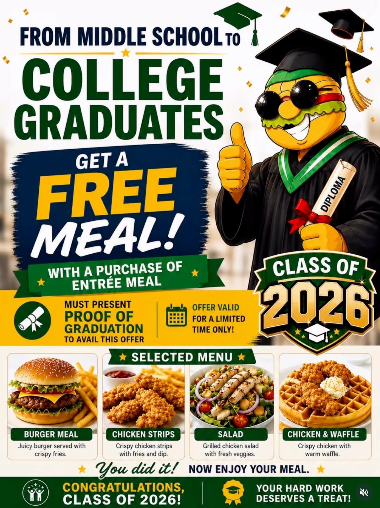 Graduates Get a Free Meal with Purchase of an Entree at Tom's Chino