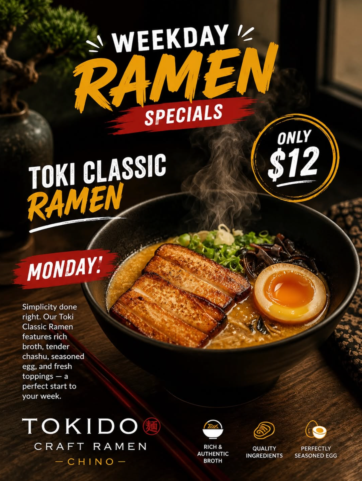 $12 Monday Toki Classic Ramen Special at Tokido Craft Ramen