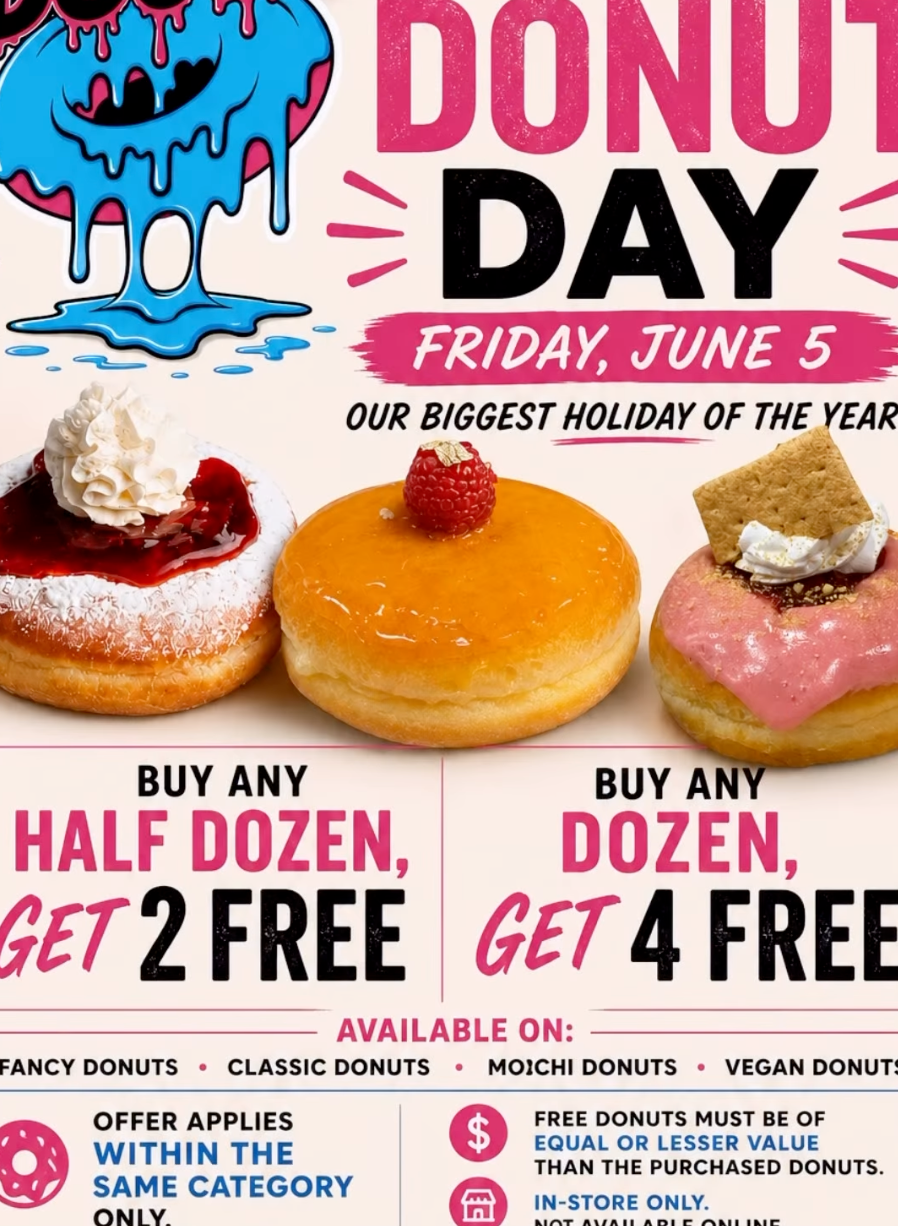 National Donut Day Deals at Painted Dough on 6/5