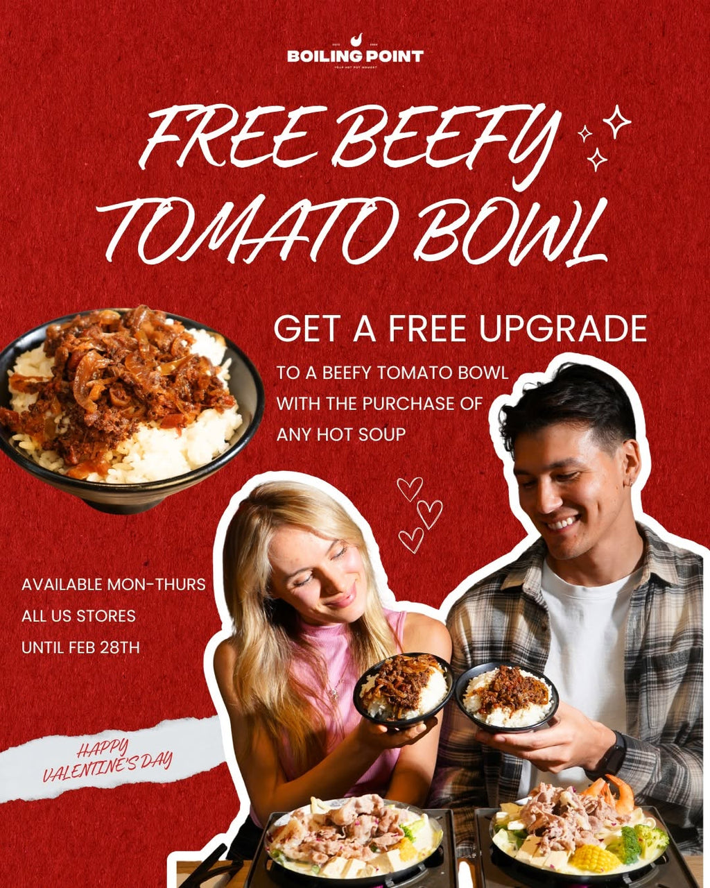 Upgrade Your Side to Beefy Tomato Bowl for FREE Mon-Thurs at Boiling Point