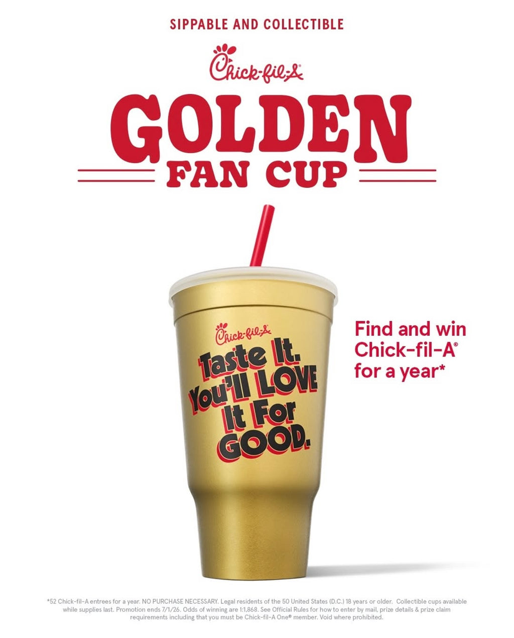 Collectible Cups at Chik-fil-A for a Chance to Win Free Free Food for a Year!