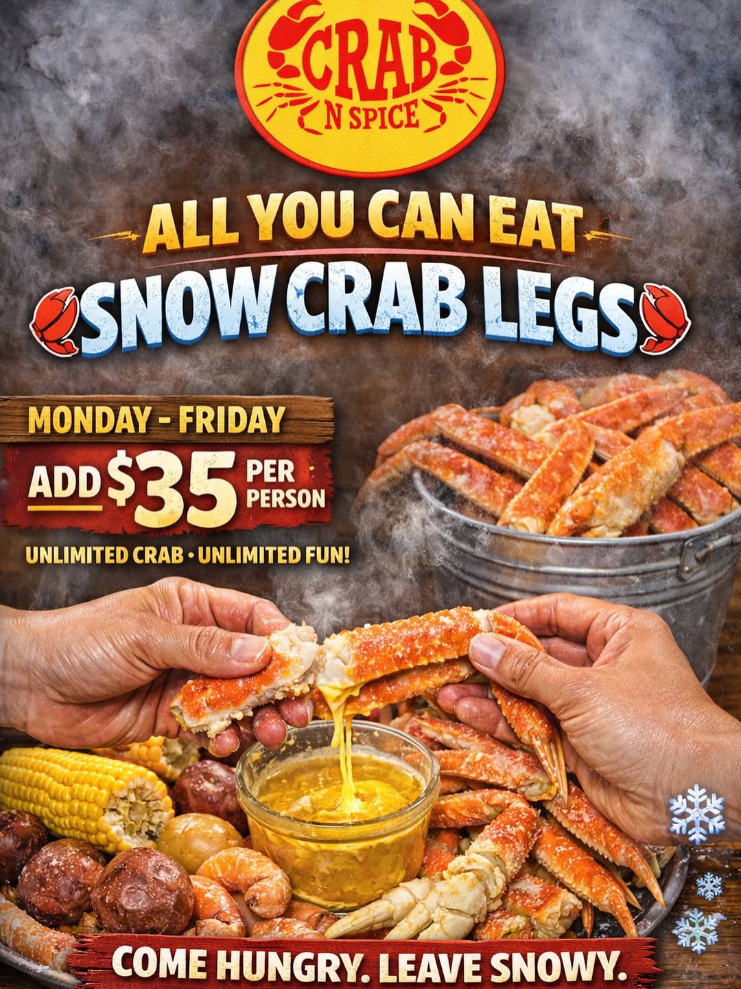 All You Can Eat Snow Crab Legs at Crab N Spice