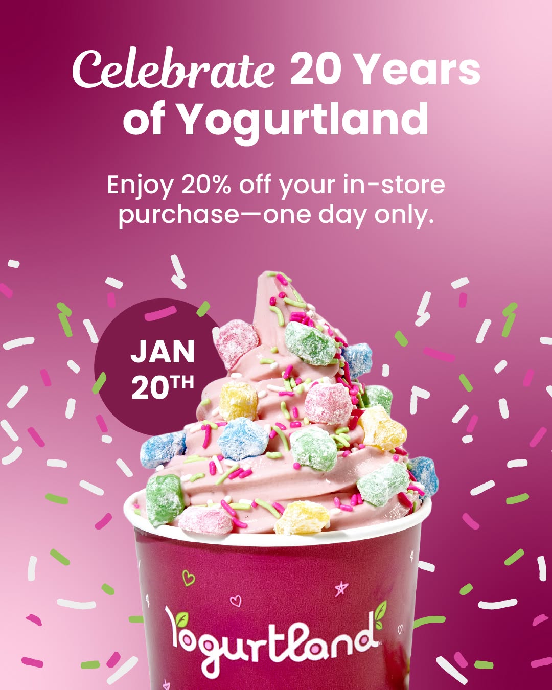 20% Off for Yogurtland's 20th Anniversary