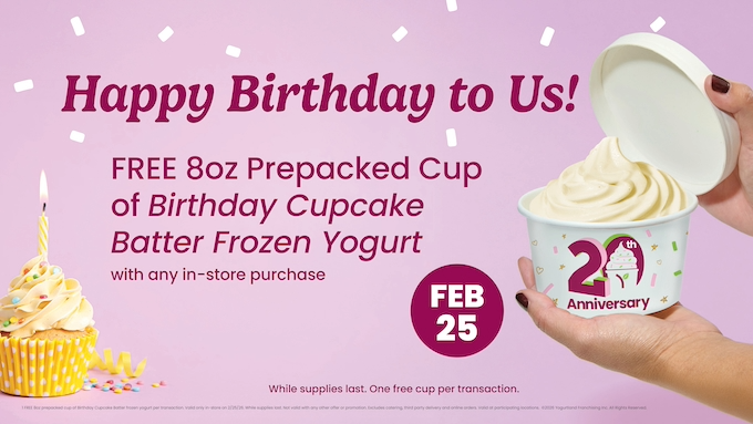 FREE 8oz Prepacked Birthday Cupcake Batter Froyo w/ Purchase at Yogurtland
